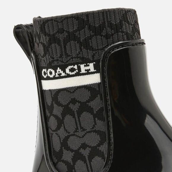 NWOB COACH Rivington Signature Knit Waterproof Chelsea Rain Boot in Black Size 5 - Picture 6 of 13